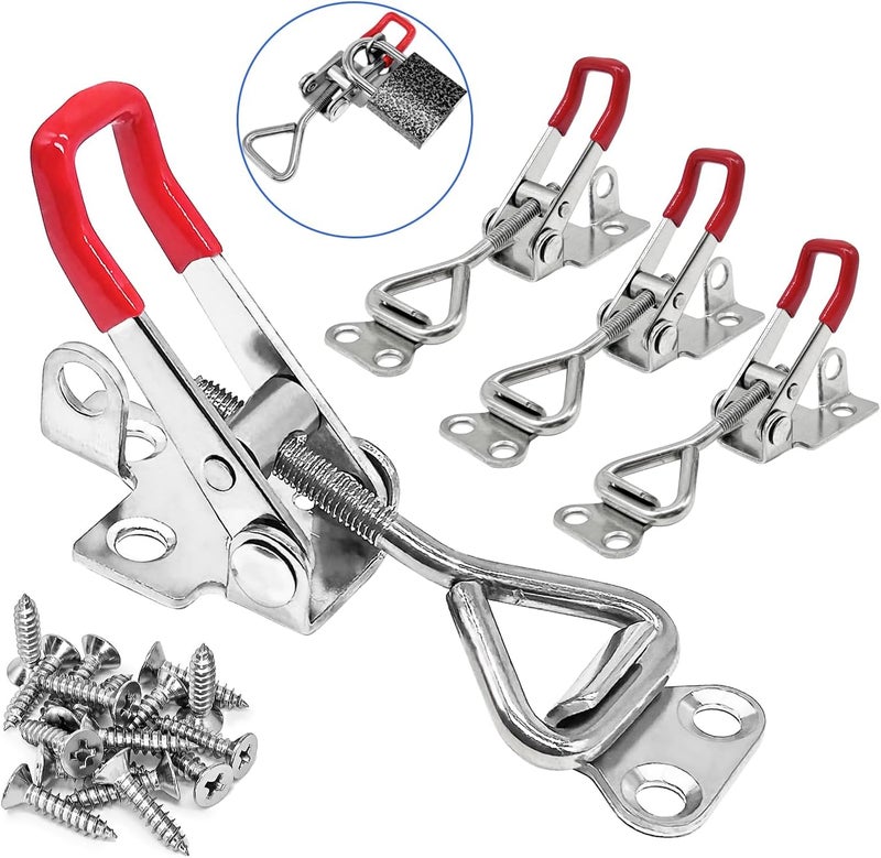 CUKAYO Toggle Latch Clamp 4001 with lockhole, 304 Stainless Steel Adjustable Toggle Latch, Smoker Quick Release Pull Latch, 300Lbs Holding Capacity, 4Pack, with 16pcs Screw - Image 1